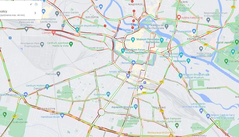 Natężenie ruchu na google.com/maps