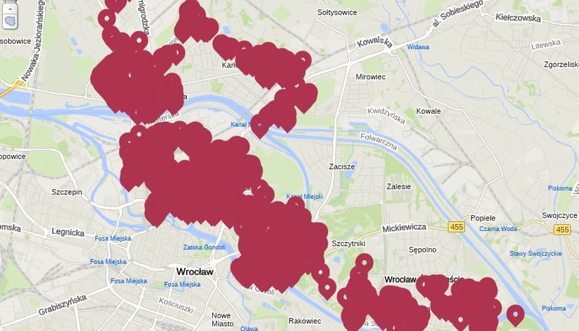 Ulice we Wrocławiu na których jest awaria