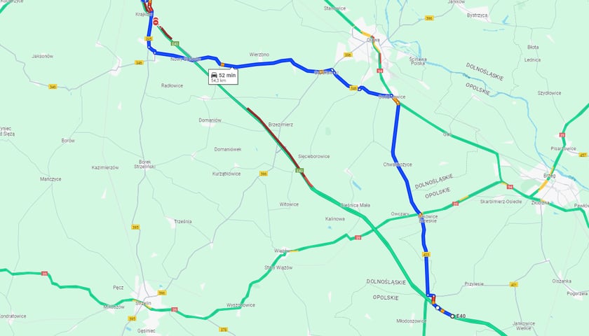 <p>Korek i możliwy objazd zatoru na A4</p>