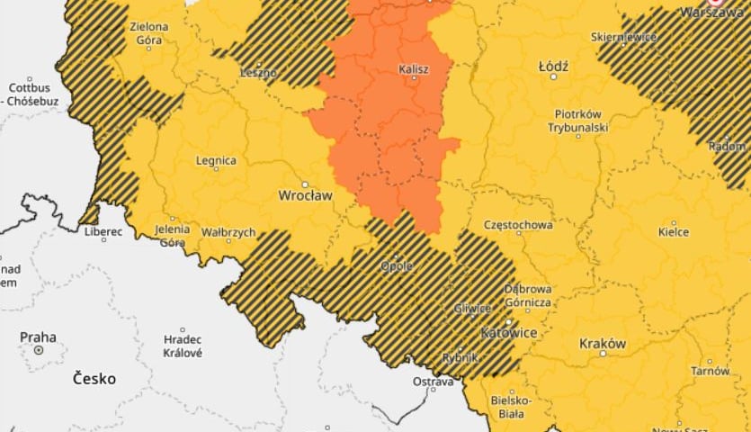 Obszary kraju objęte ostrzeżeniami IMGW