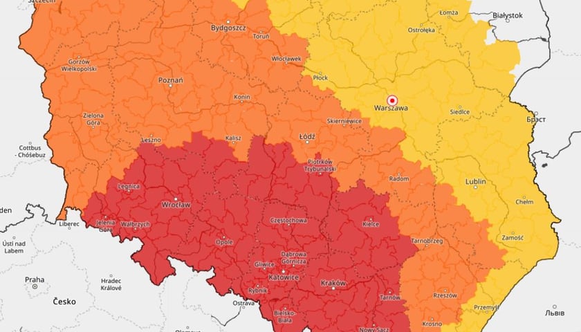 Obszary kraju objęte ostrzeżeniami IMGW