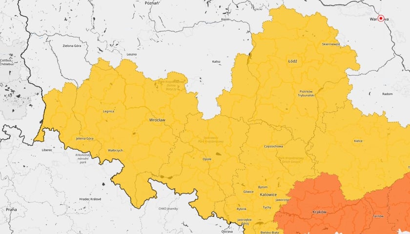 Obszary kraju objęte ostrzeżeniami IMGW