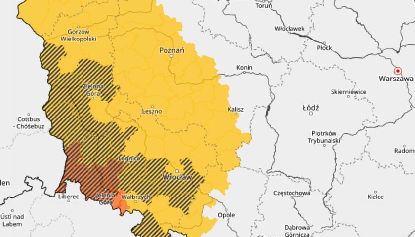 Obszary kraju objęte ostrzeżeniami IMGW