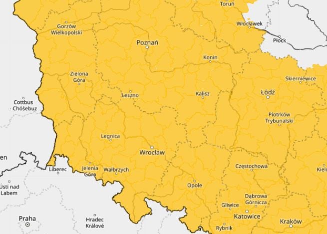 Obszary kraju objęte ostrzeżeniami IMGW