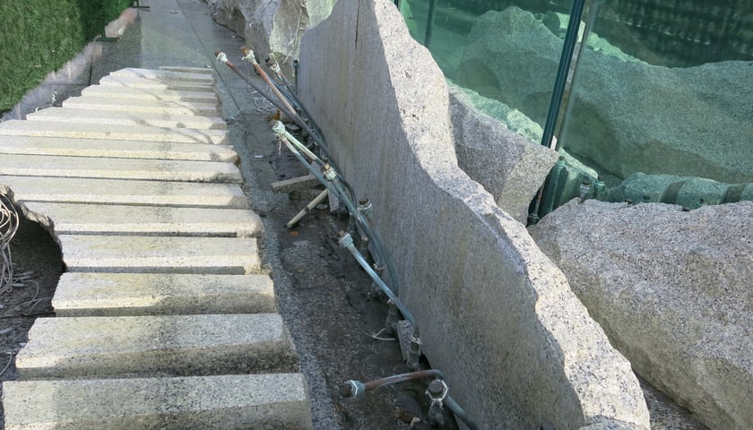 Zdemolowana fontanna na pl. Gołębim