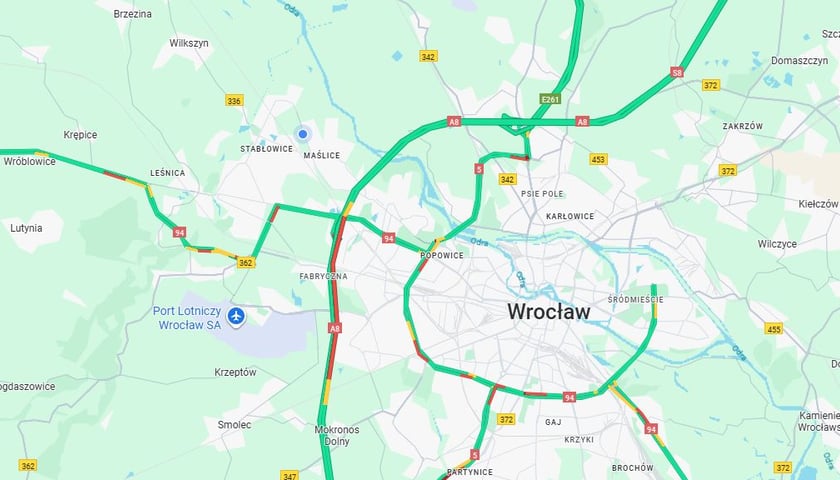 Na czerwono zaznaczono korek na AOW