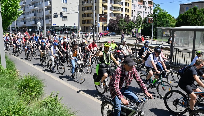 Powiększ obraz: Wrocławskie Święto Rowerzysty. Przejazd przez miasto był kluczowym momentem fiesty, która zakończyła się piknikiem w parku Stanisława Tołpy.