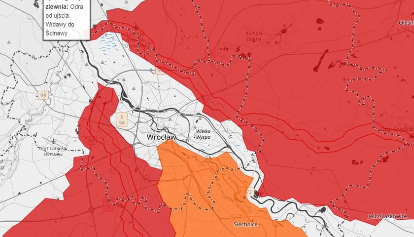 Powiększ obraz: Zrzut mapy przygotowanej przez IMGW