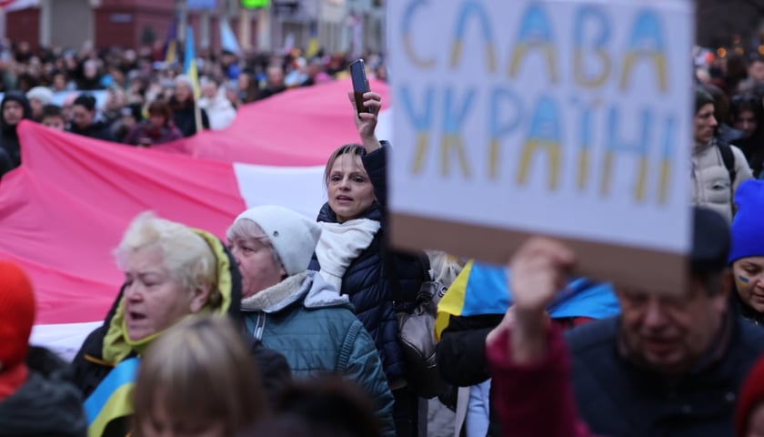 Powiększ obraz: Protest przeciwko wojnie w Ukrainie, luty 2023, Wrocław