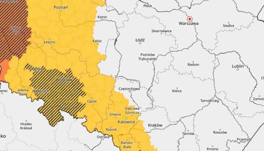 Powiększ obraz: Miejsca, gdzie może wystąpić dziś burza