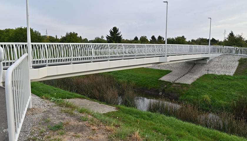 Kładka nad Ślęzą łącząca Muchobór Mały z Muchoborem Wielkim.