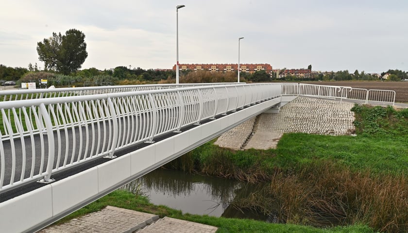 Kładka nad Ślęzą łącząca Muchobór Mały z Muchoborem Wielkim.