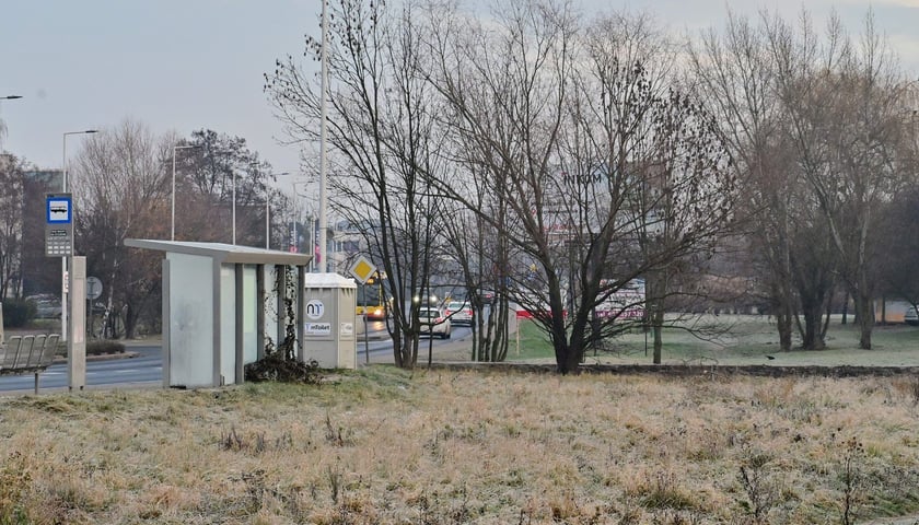 Powiększ obraz: Niezabudowany teren przy ulicy Mińskiej, miedzy Roślinną a Stachury, na kt&oacute;rym powstać ma pętla autobusowo-tramwajowa. Jest tu przystanek 