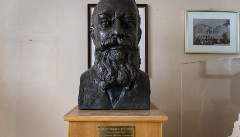 Powiększ obraz: <p>Albert Neisser - popiersie. Noc Muze&oacute;w we Wrocławiu. Zwiedzanie Muzeum Mulaży Dermatologicznych Uniwersytetu Medycznego przy ul. Tytusa Chałubińskiego.</p>