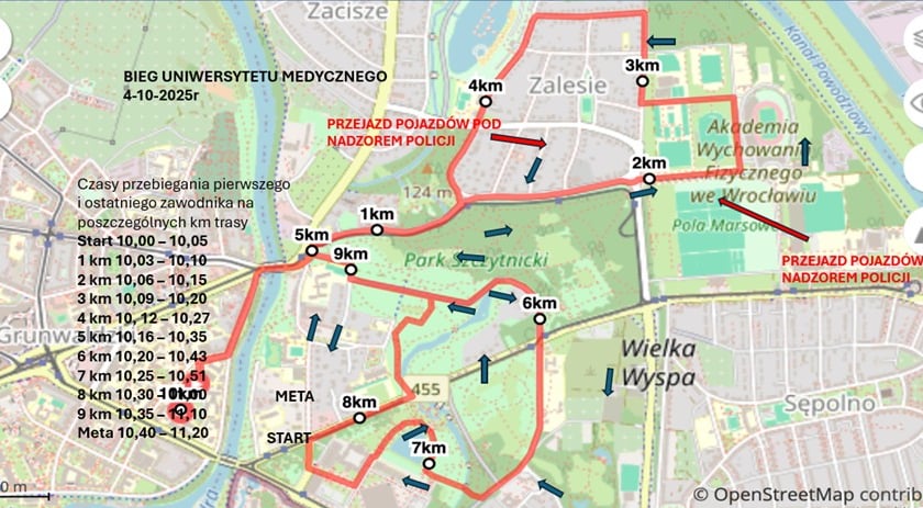 Powiększ obraz: Trasa 9. Biegu Uniwersytetu Medycznego we Wrocławiu
