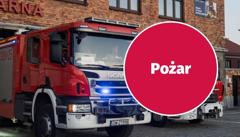 Straż pożarna, zdjęcie ilustracyjne. W kółku napis: pożar