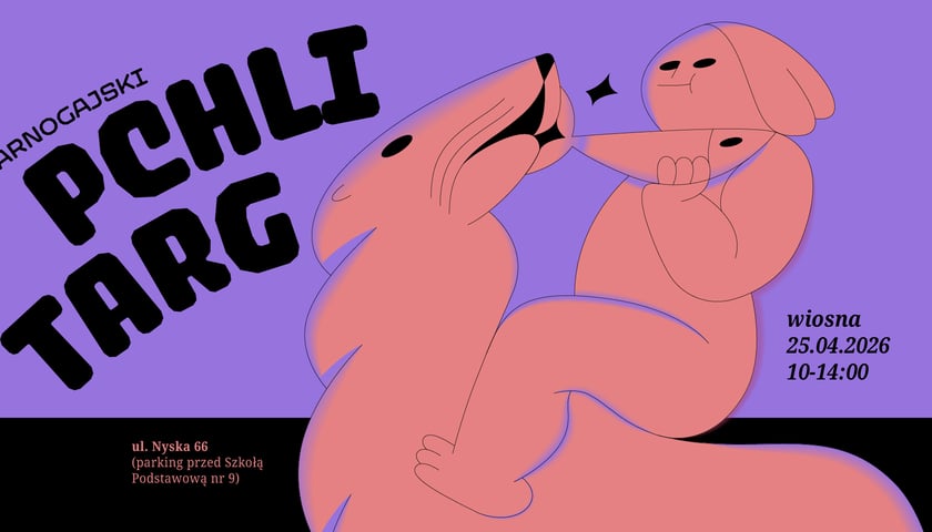 Plakat informujący o Pchlim Targu na Tarnogaju. Wiosna, 25 kwietnia, godziny: 10.00-14.00