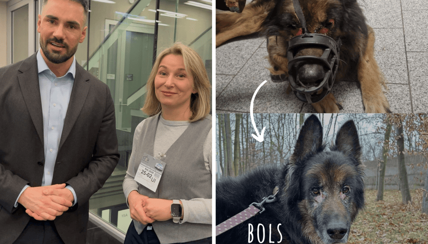 Łukasz Litewka z Katarzyną Szakowską z Ekostraży, obok pies Bols