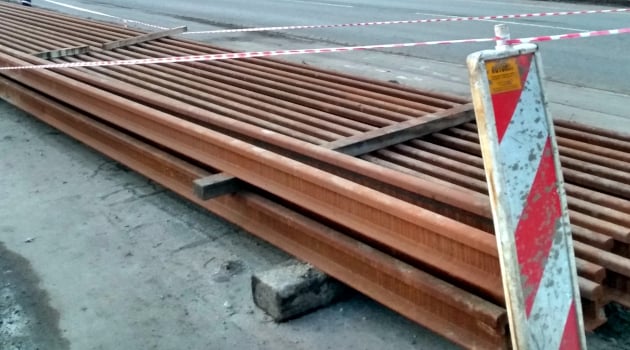 Gięcie szyn na pętli Biskupin – zamknięty parking
