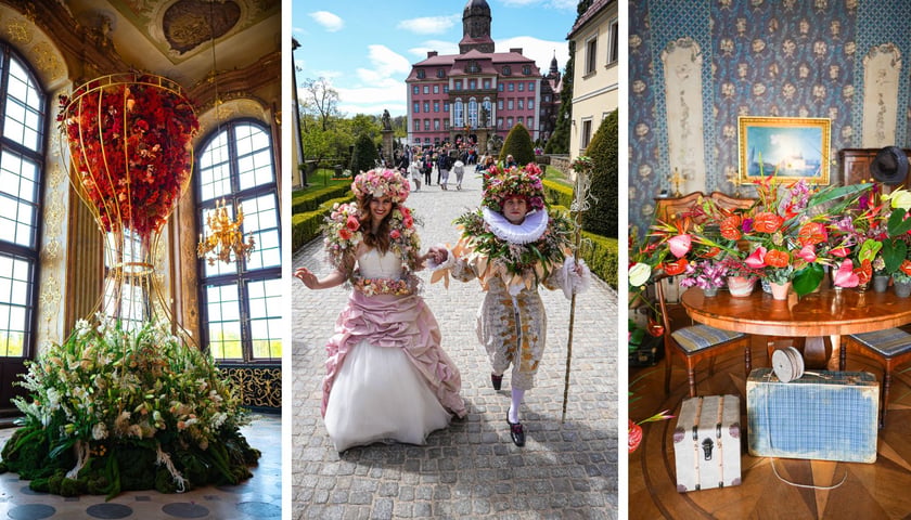 Festiwal Kwiatów na Zamku Książ w 2026 roku - kolaż trzech zdjęć z wydarzenia