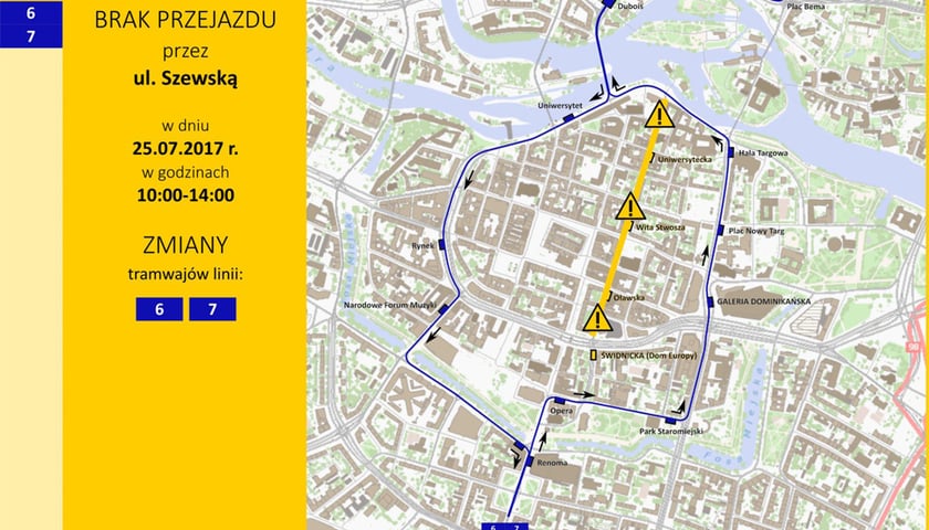 25 lipca – tramwaje przez 4 godziny będą omijać ul. Szewską. Ograniczenia w ruchu