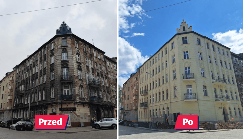 Kamienica przy ul. Żeromskiego 31 we Wrocławiu przed metamorfozą i po niej