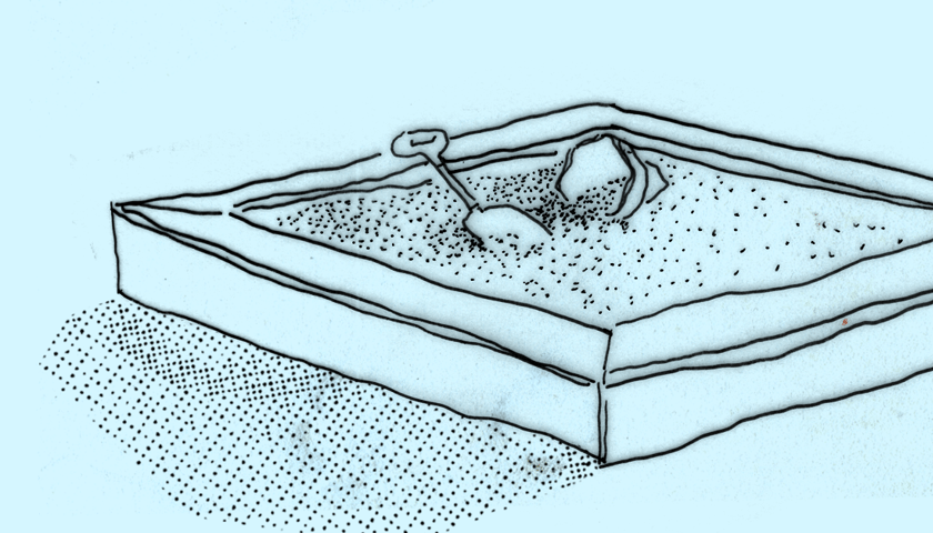 Motyw piaskownicy osiedlowej. Grafika ilustracyjna.