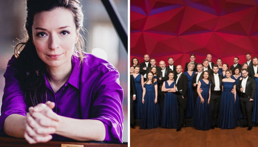 na zdjęciu z lewej pianistka Julianna Awdiejewa, z prawej Chór NFM