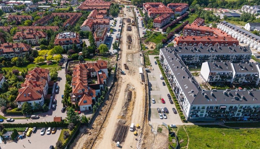 Widok z lotu ptaka na budowę Wschodniej Obwodnicy Wrocławia