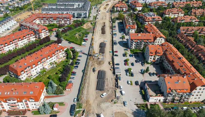 Widok z lotu ptaka na budowę Wschodniej Obwodnicy Wrocławia