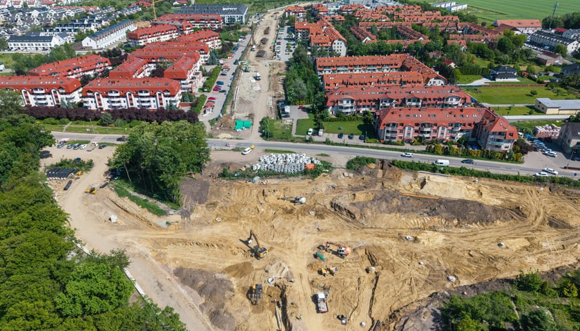 Widok z lotu ptaka na budowę Wschodniej Obwodnicy Wrocławia