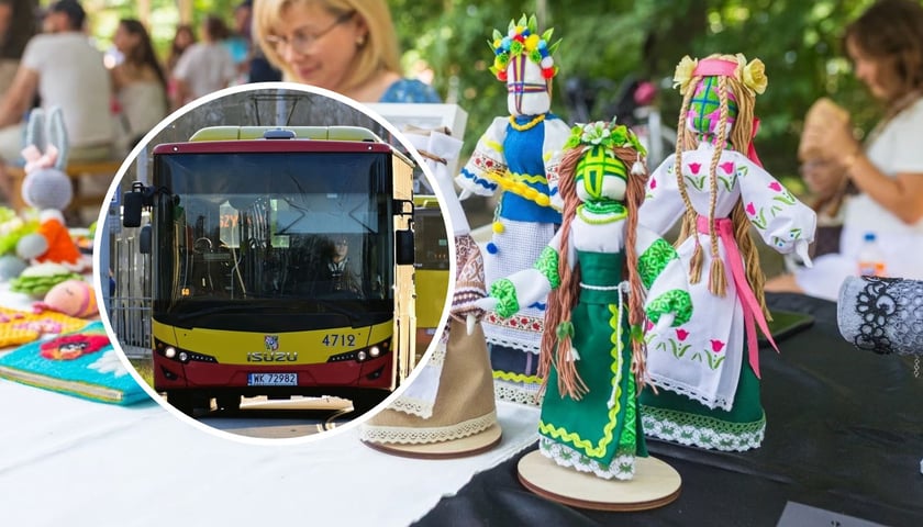 Zdjęcie ilustracyjne - rękodzieło wystawiane podczas ubiegłorocznego pikniku na Pawłowicach. Na małym zdjęciu autobus MPK Wrocław 
