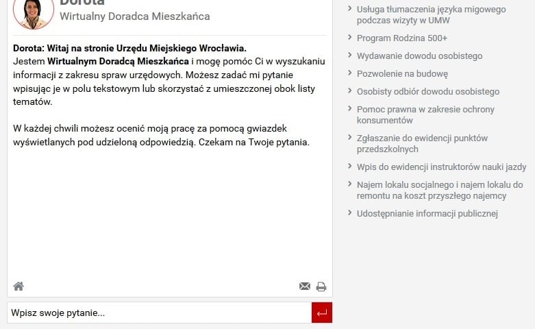 Wirtualny doradca mieszkańca w Urzędzie Miejskim