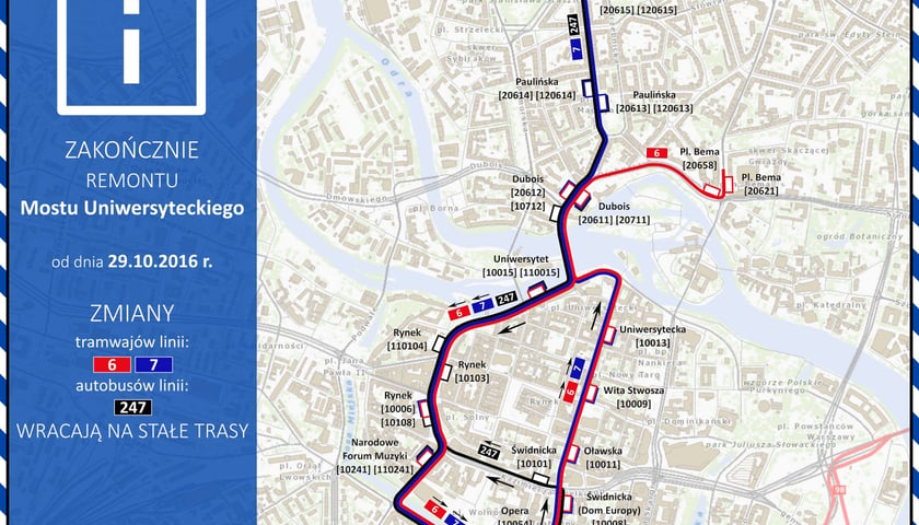 29 października - tramwaje wracają na mosty Uniwersyteckie