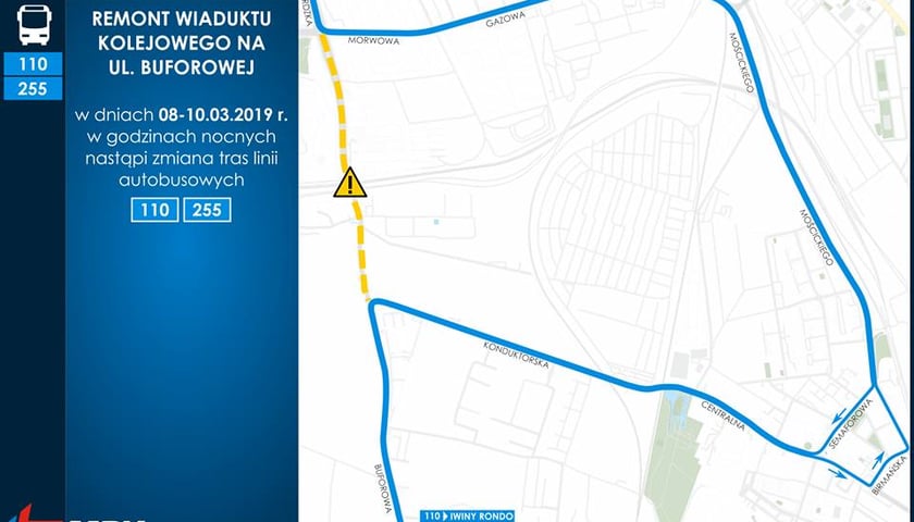 8-11 marca: przebudowa wiaduktu nad Buforową, objazdy dla autobusów