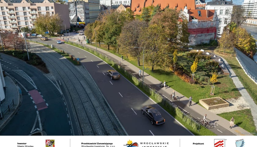 Wizualizacja przebudowanej ulicy Cieszyńskiego i wybudowanej drogi rowerowej na Nowym Świecie