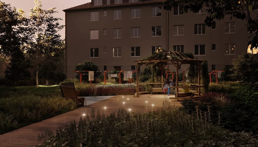 Nocna wizualizacja Łąki Mazurskiej na osiedlu Karłowice-Różanka
