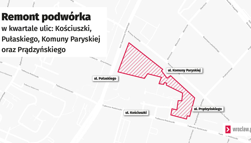 Podwórko w kwartale ulic: Kościuszki, Pułaskiego, Komuny Paryskiej oraz Prądzyńskiego