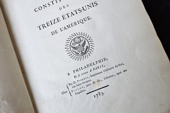 Deklaracja Niepodległości wydana w Paryżu w 1783 roku (pierwsze wydanie w Europie)