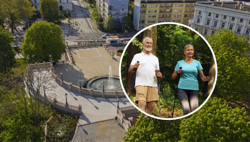 Widok na wzgórze z Bastionem Sakwowym, kobieta i mężczyzna na spacerze 