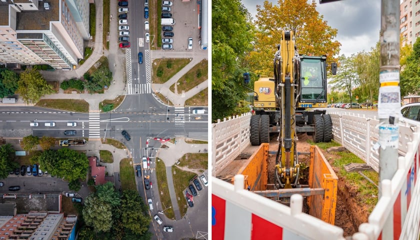Ulica Szybowcowa z ustawionymi znakami, które zmieniają organizację ruchu w związku z remontem, 18.07.2026