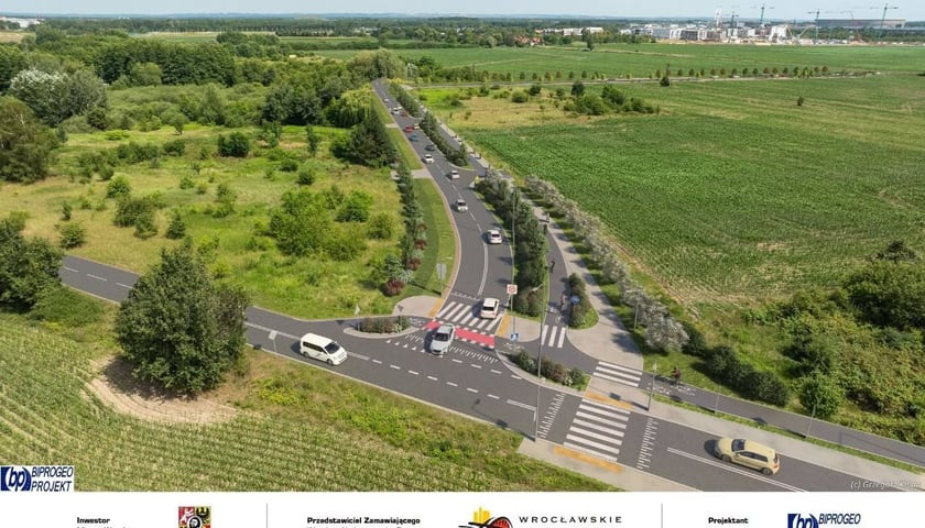 Wizualizacja nowej drogi prowadzącej od ulicy Żernickiej do Centrum Sportu. Obiekty użyteczności publicznej, które powstaną na Nowych Żernikach, nie zostały ujęte na wizualizacji