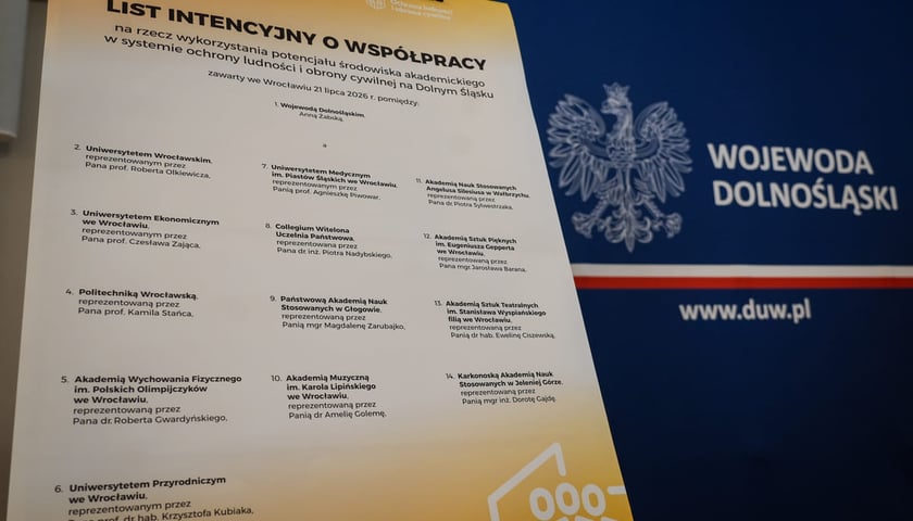 Podpisanie listu intencyjnego w sprawie powołania Dolnośląskiego Akademickiego Korpusu Ochrony Ludności (DAKOL). Wrocław, 21.07.2026.