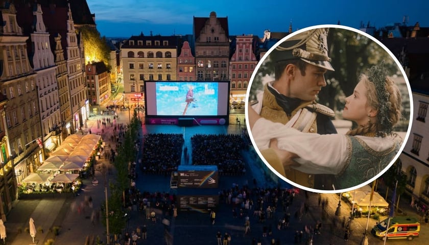 Kino na wrocławskim Rynku, w kółku: zrzut ekranu z filmu „Pan Tadeusz”