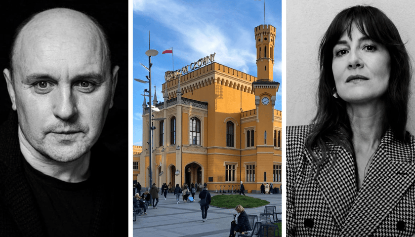 Adam Woronowicz, Maja Ostaszewska, w środku: Dworzec Główny we Wrocławiu