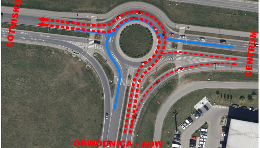 Mapka pokazująca zmiany w organizacji ruchu na rondzie przy ul. Granicznej