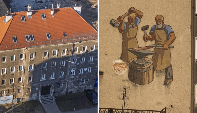 Na zdjęciu z lewej budynek przy ul. Ustronie 11, który będzie remontowany, z prawej wyjątkowa mozaika przedwojenna