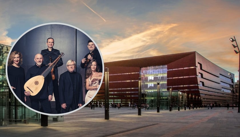 na zdjęciu głównym gmach NFM na placu Wolności, na zdjęciu w kółku Wrocław Baroque Ensemble