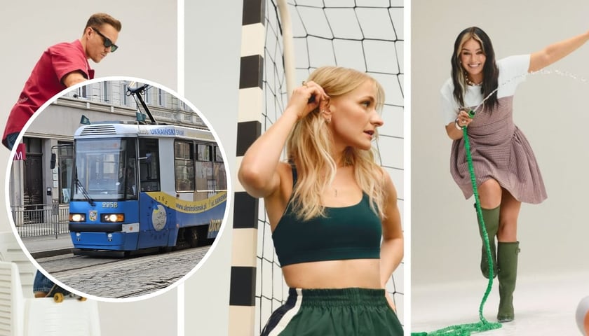 Zdjęcie podzielone na trzy części: z lewej - Mrozu; w środku - Kaśka Sochacka, z prawej - Ewa Farna; po lewej stronie w okrągłym kadrze tramwaj podjeżdżający do przystanku.
