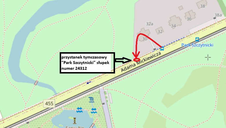 Grafika za oznaczeniem nowej lokalizacji przystanku Park Szczytnicki